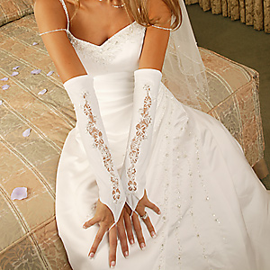Fingerless Bridal Gloves Satin Below the Elbow Wedding Gloves Ivory color 