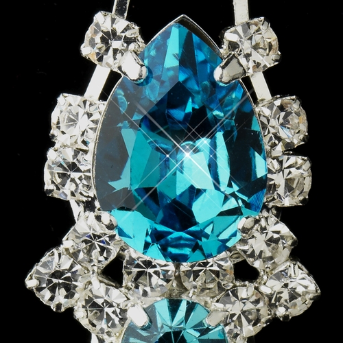 Silver Clear Crystal & Turquoise Rhinestone Bridal Earrings 70013