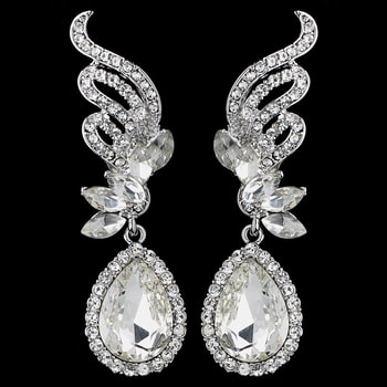 Silver Clear Rhinestone Drop Earrings 9891