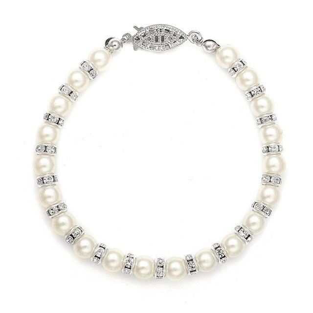 Alternating White Pearl and Rondelle Bracelet
