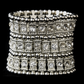 Antique Silver Clear Crystal Bangle Bracelet 8850