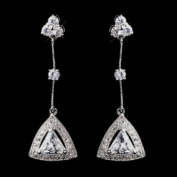 Antique Silver Clear CZ Crystal Earrings 8923