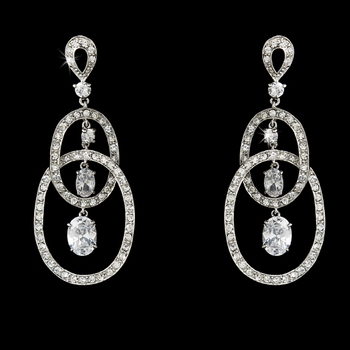 Stunning Antique Silver Clear CZ Double Loop Earrings E 3846