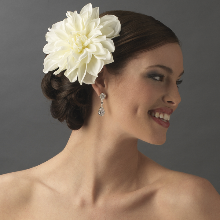 Elegant Bridal Cream Dahlia Flower Hair Clip - Clip 418 (Ivory or White)