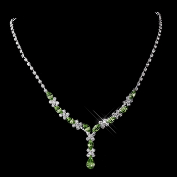 Silver Peridot & Clear Marquise Necklace 1007